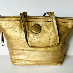 Coach Gold Signature Metallic Tote F18877 Medium Purse Bag Retro 2011